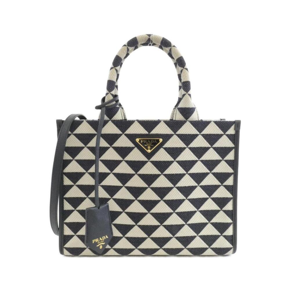 Prada Symbole Jacquard Tote geometric triangle black beige